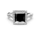 White gold Fancy Black Princess Cut Halo Twist Band with Four-Prong Setting_73