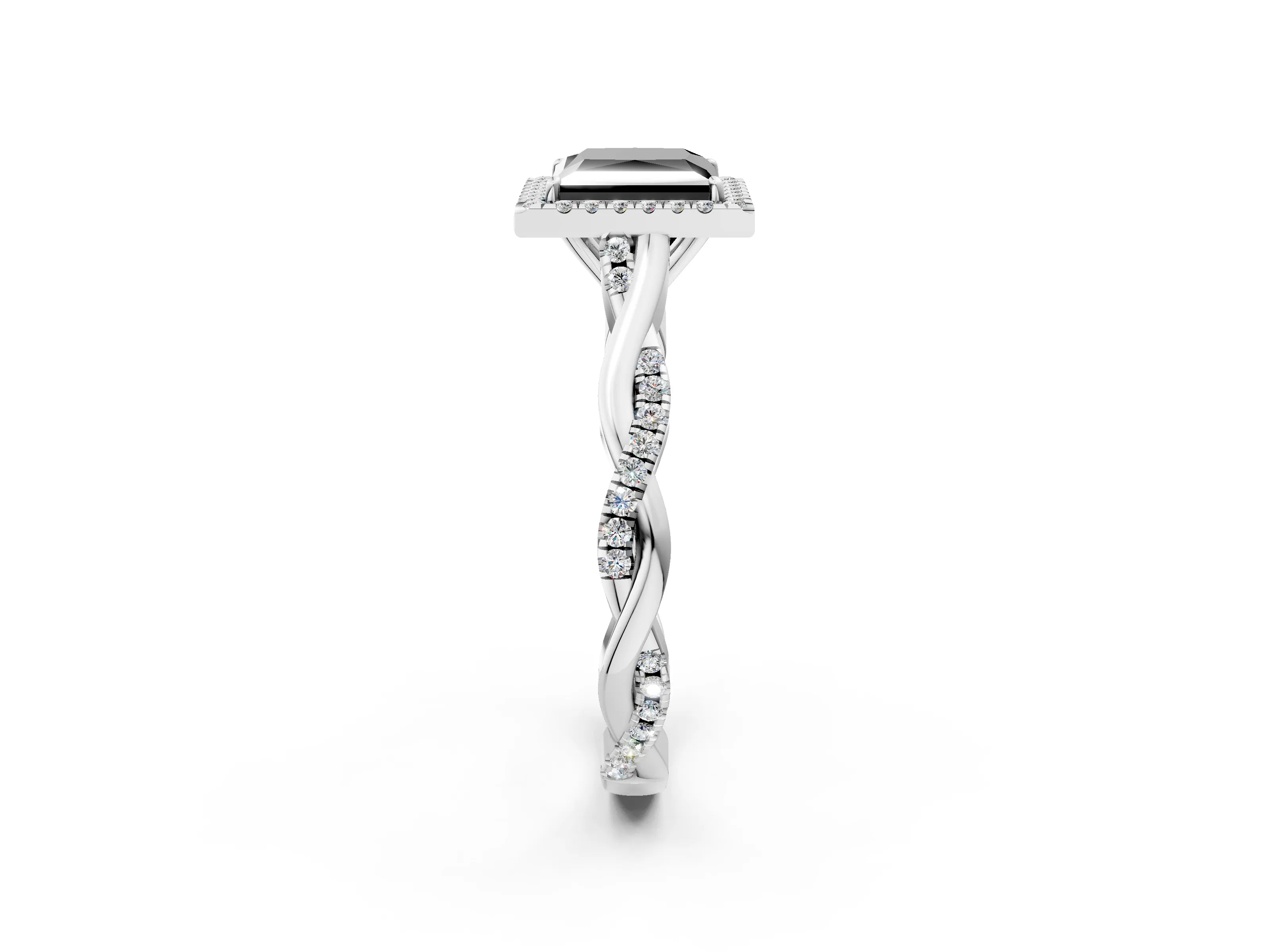 White gold Fancy Black Princess Cut Halo Twist Band with Four-Prong Setting_74