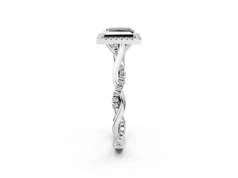 White gold Fancy Black Princess Cut Halo Twist Band with Four-Prong Setting_74