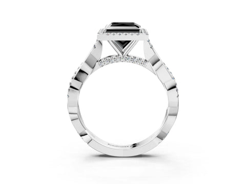 White gold Fancy Black Princess Cut Halo Twist Band with Four-Prong Setting_75