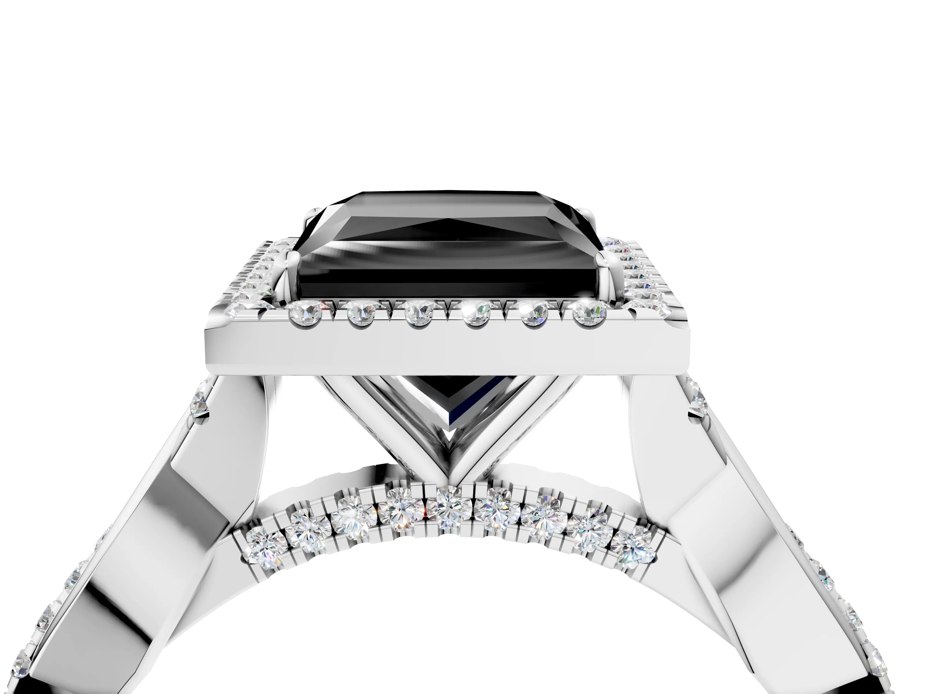 White gold Fancy Black Princess Cut Halo Twist Band with Four-Prong Setting_76