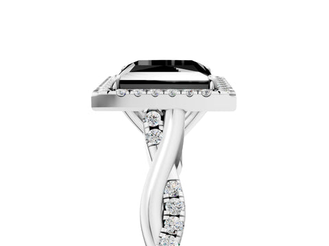 White gold Fancy Black Princess Cut Halo Twist Band with Four-Prong Setting_77