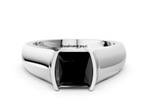 White gold Fancy Black Princess Cut Solitaire Bezel Set Diamond Ring with Wide Band_12