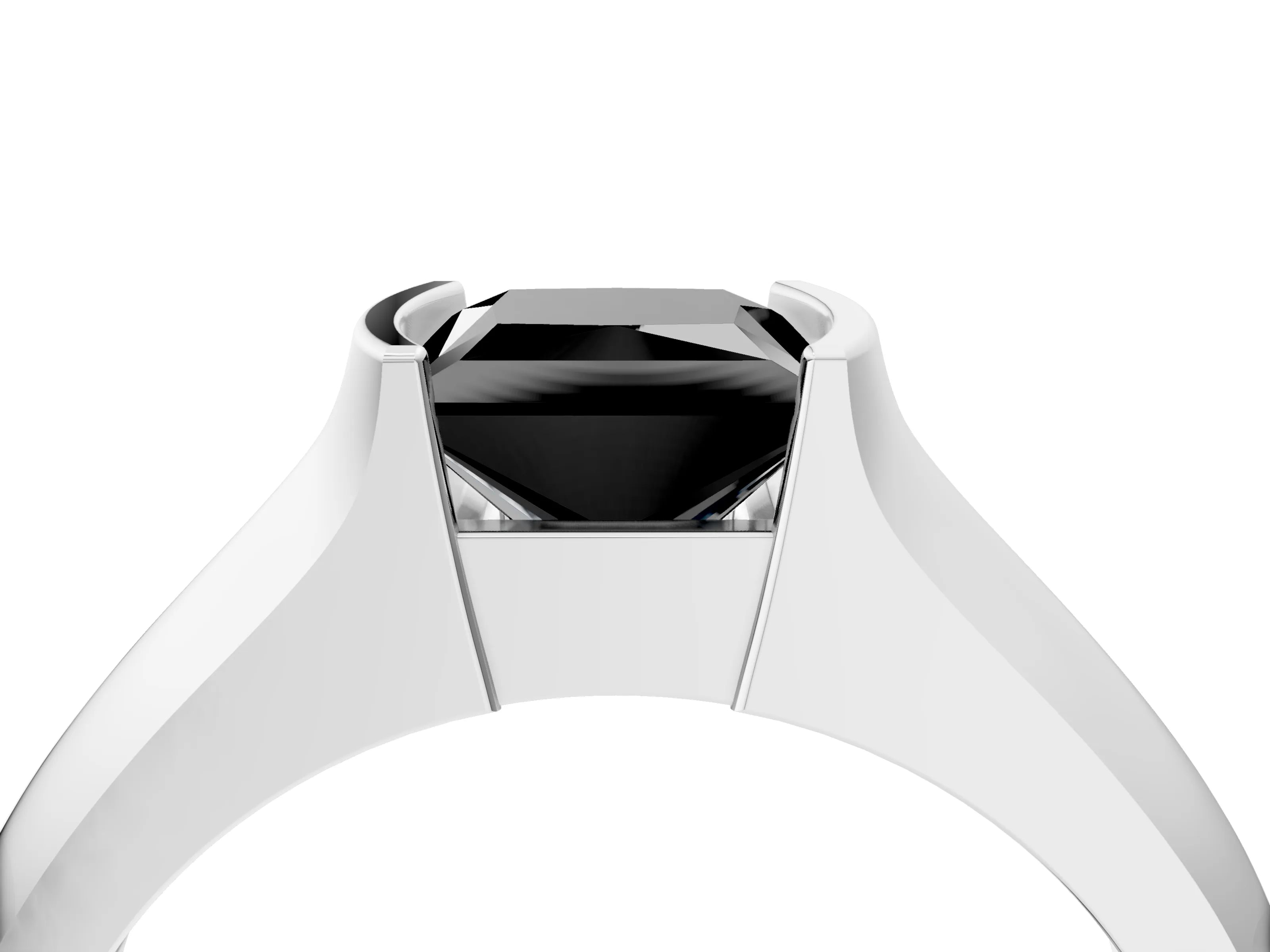 White gold Fancy Black Princess Cut Solitaire Bezel Set Diamond Ring with Wide Band_16