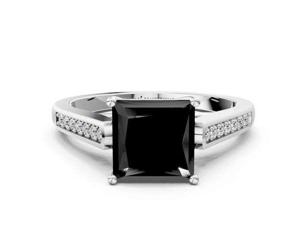Platinum Princess Cut Cathedral Solitaire Engagement Ring Setting for Black Center