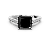 White gold Fancy Black Princess Cut Solitaire Cathedral Diamond Engagement Ring with Channel-Set Band and Four-Prong Setting_15