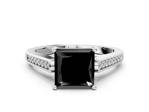 White gold Fancy Black Princess Cut Solitaire Cathedral Diamond Engagement Ring with Channel-Set Band and Four-Prong Setting_15
