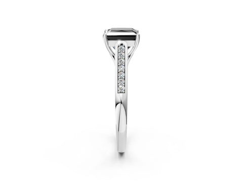 White gold Fancy Black Princess Cut Solitaire Cathedral Diamond Engagement Ring with Channel-Set Band and Four-Prong Setting_17