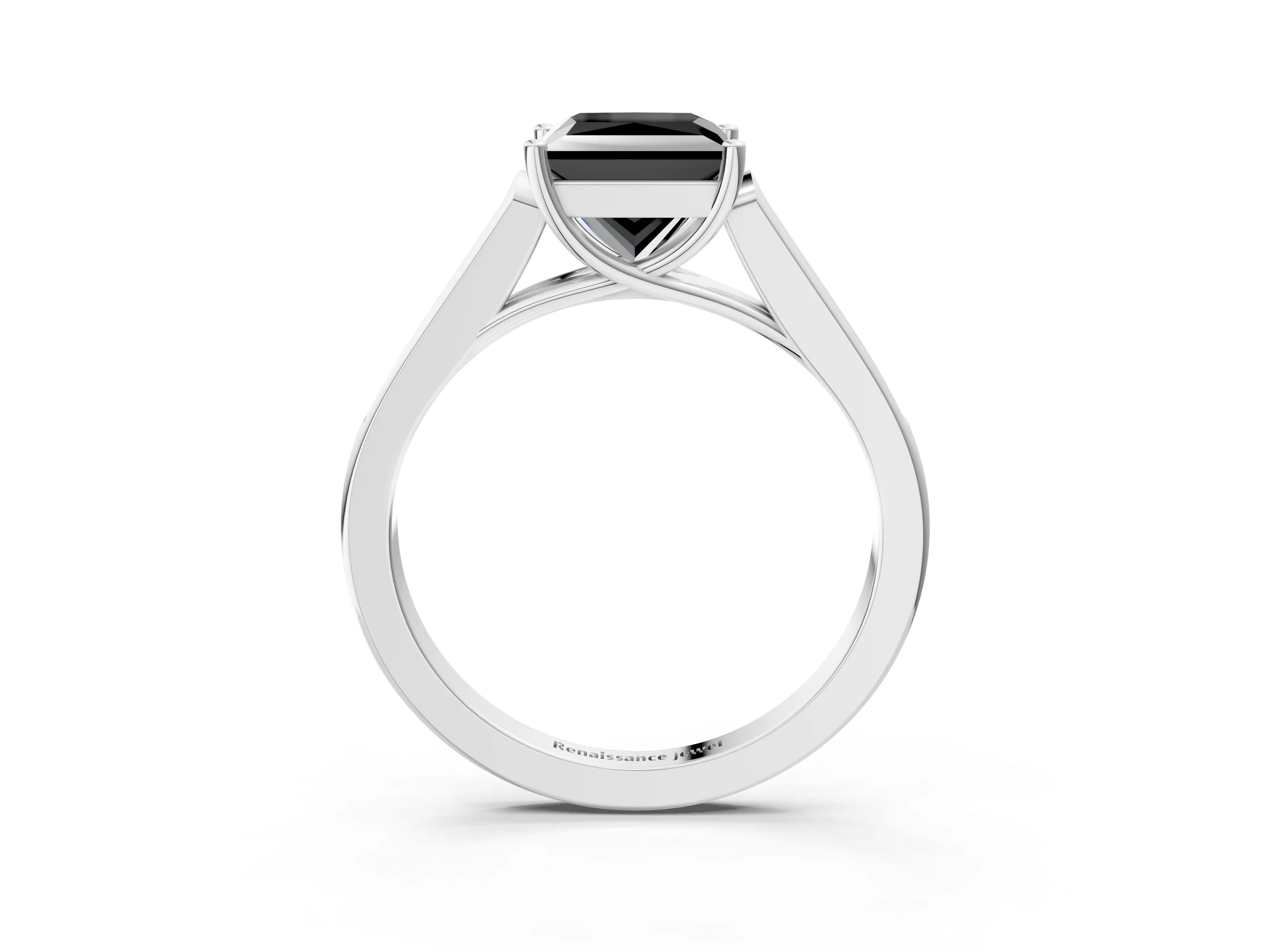 White gold Fancy Black Princess Cut Solitaire Cathedral Diamond Engagement Ring with Channel-Set Band and Four-Prong Setting_18