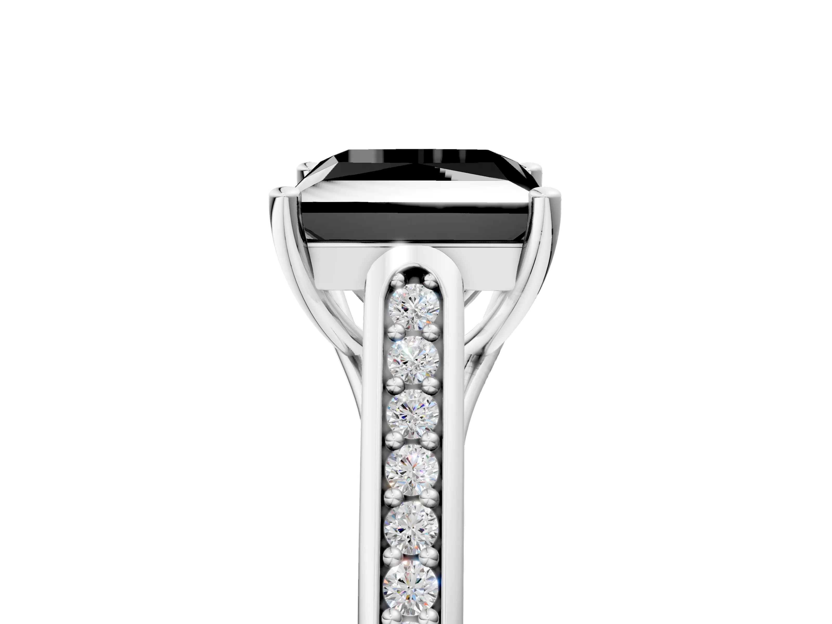 White gold Fancy Black Princess Cut Solitaire Cathedral Diamond Engagement Ring with Channel-Set Band and Four-Prong Setting_20