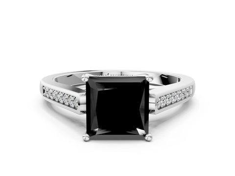 White gold Fancy Black Princess Cut Solitaire Cathedral Diamond Engagement Ring with Channel-Set Band and Four-Prong Setting_3