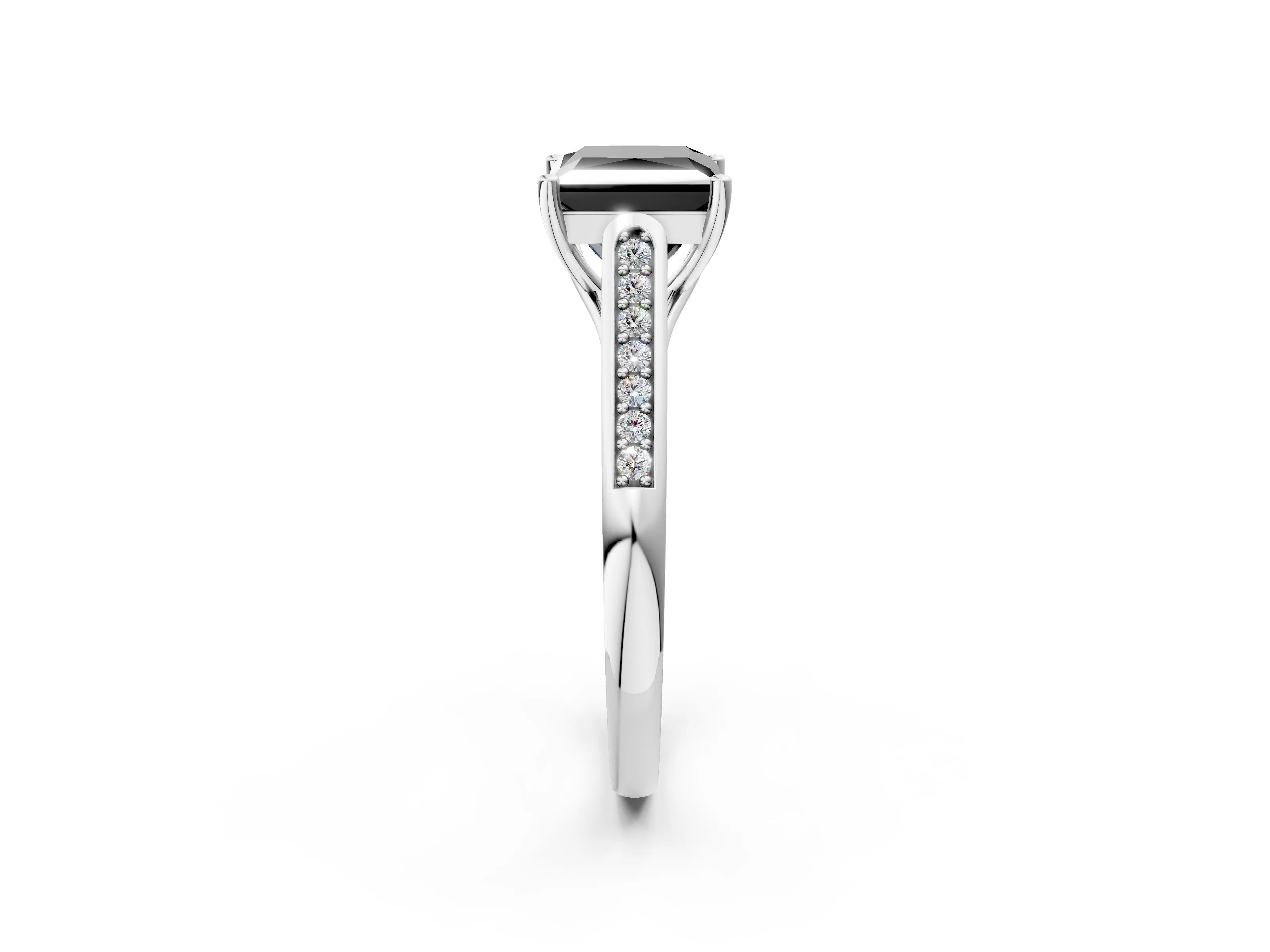 White gold Fancy Black Princess Cut Solitaire Cathedral Diamond Engagement Ring with Channel-Set Band and Four-Prong Setting_5