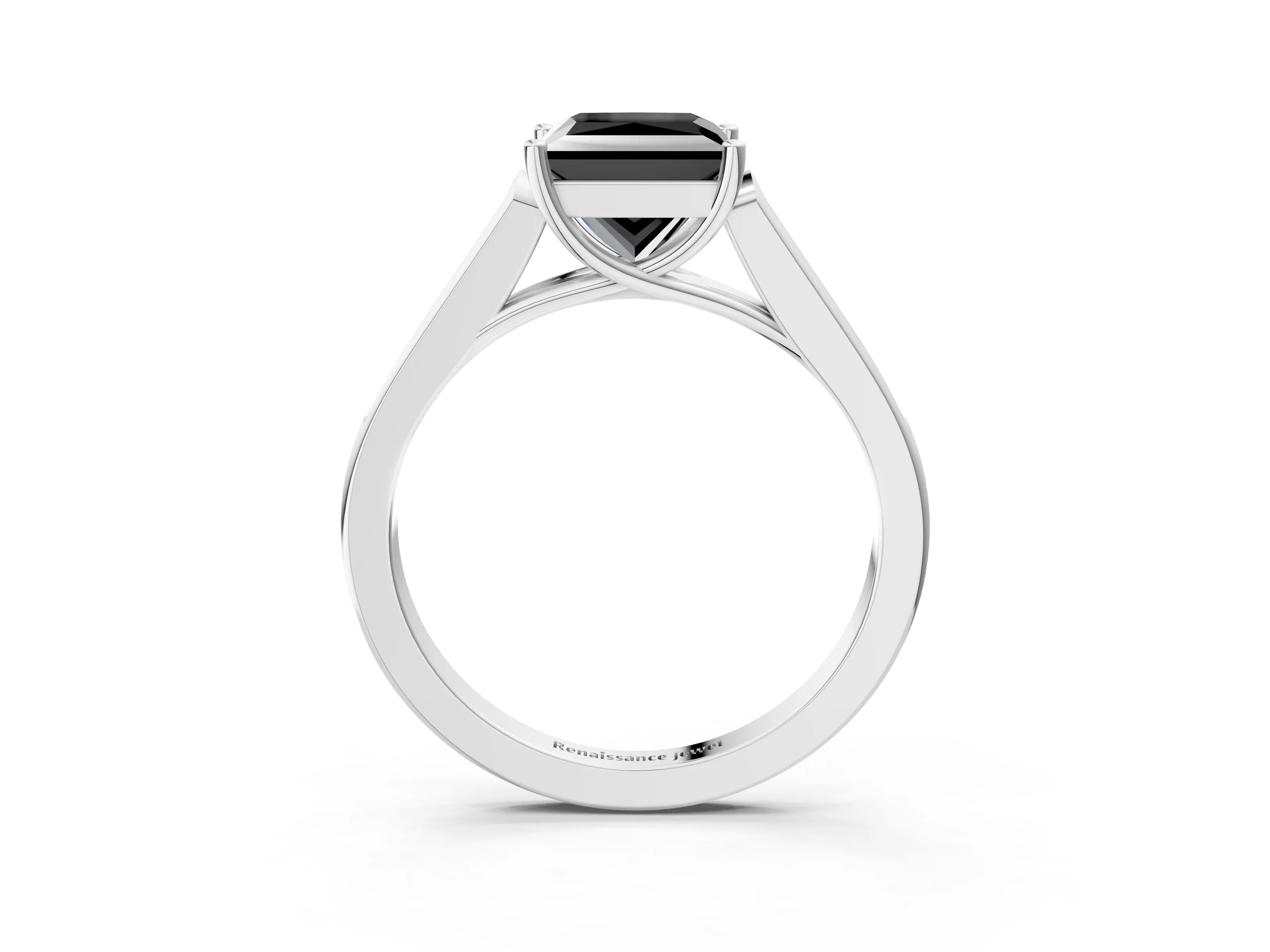 White gold Fancy Black Princess Cut Solitaire Cathedral Diamond Engagement Ring with Channel-Set Band and Four-Prong Setting_6