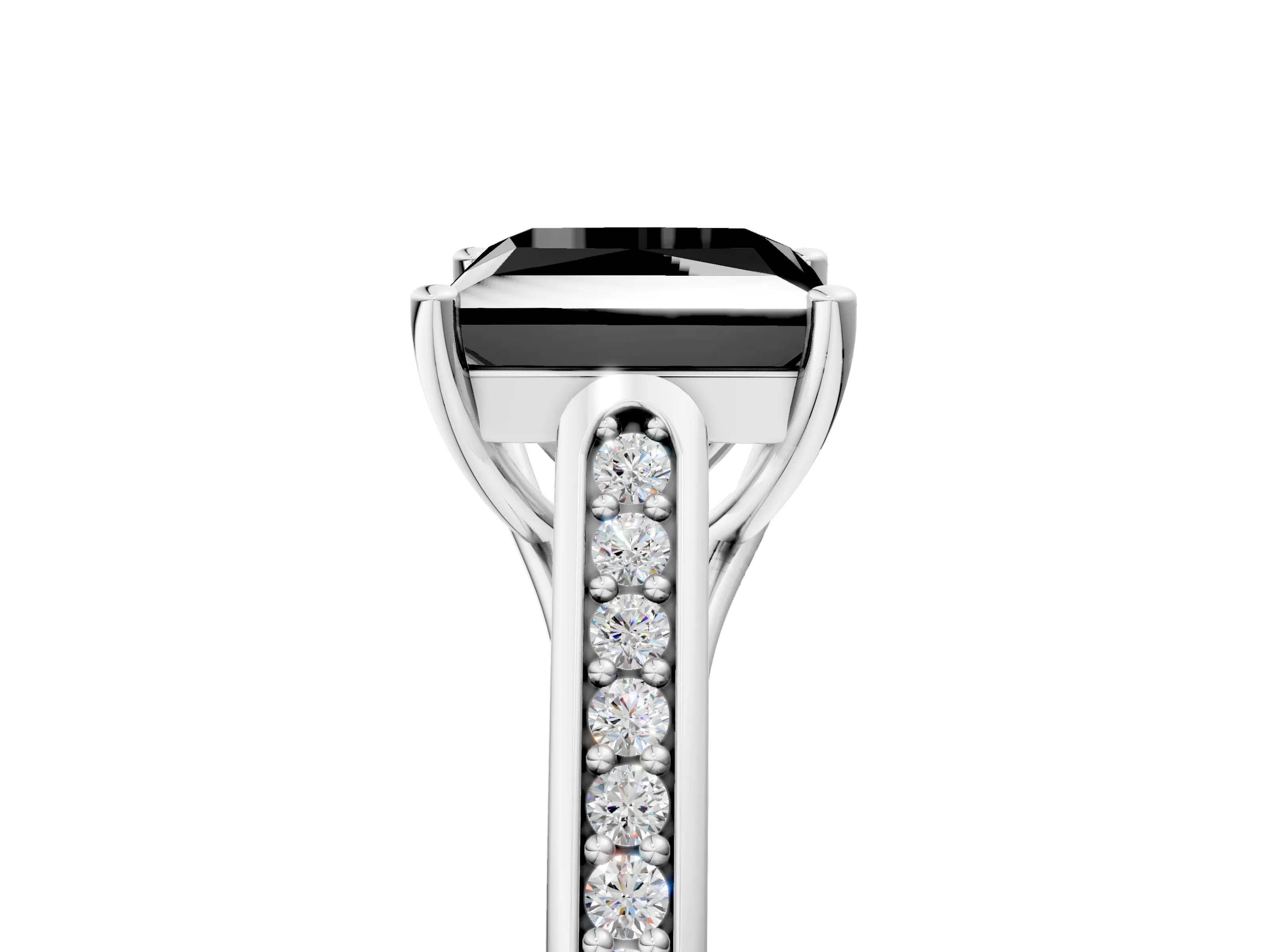 White gold Fancy Black Princess Cut Solitaire Cathedral Diamond Engagement Ring with Channel-Set Band and Four-Prong Setting_8