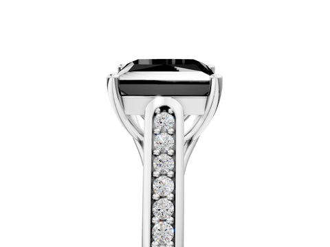 White gold Fancy Black Princess Cut Solitaire Cathedral Diamond Engagement Ring with Channel-Set Band and Four-Prong Setting_8