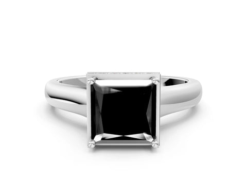 White gold Fancy Black Princess Cut Solitaire Diamond Engagement Ring with Four-Prong Setting and Tapered Band_12