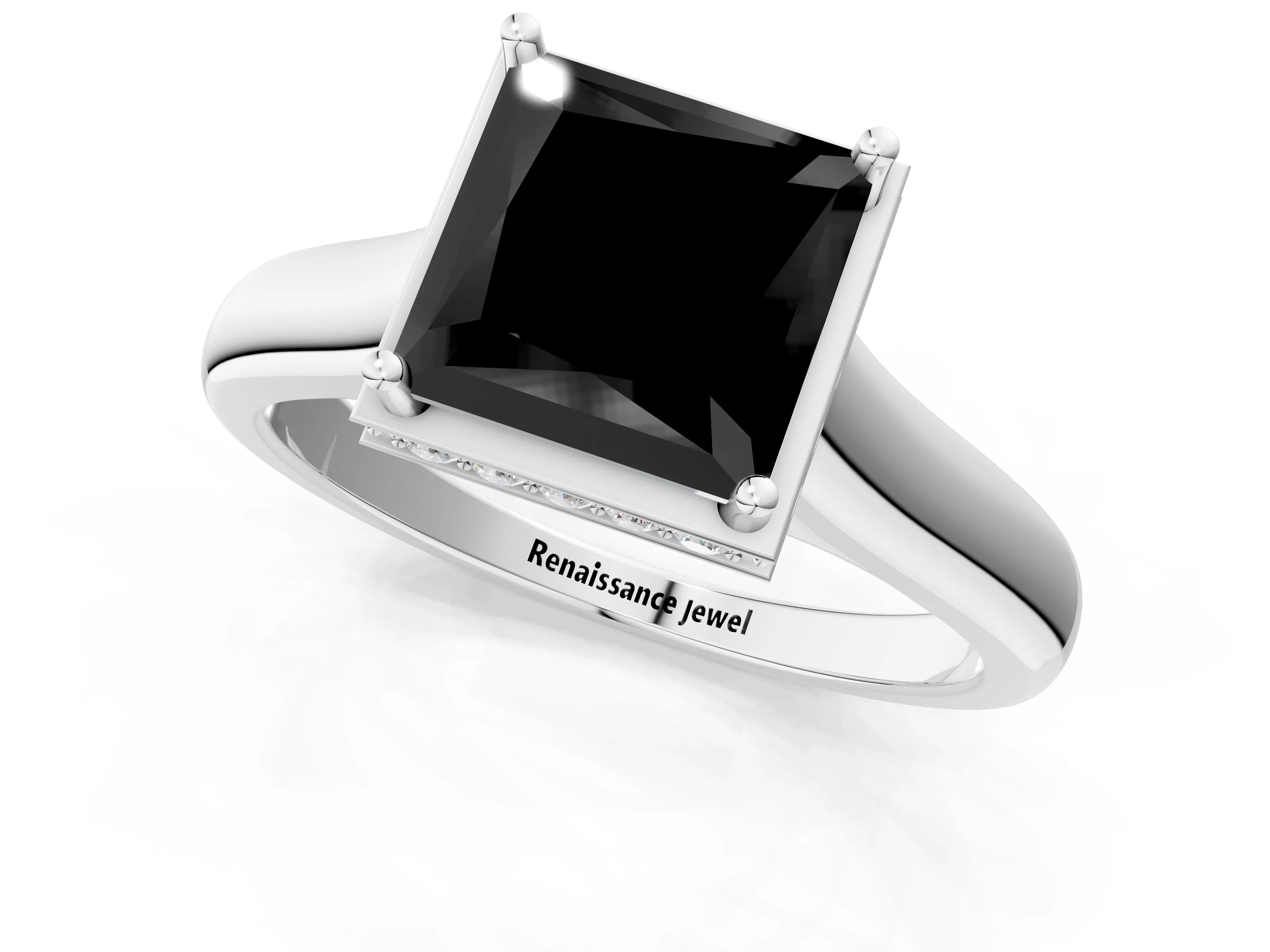 White gold Fancy Black Princess Cut Solitaire Diamond Engagement Ring with Four-Prong Setting and Tapered Band_13