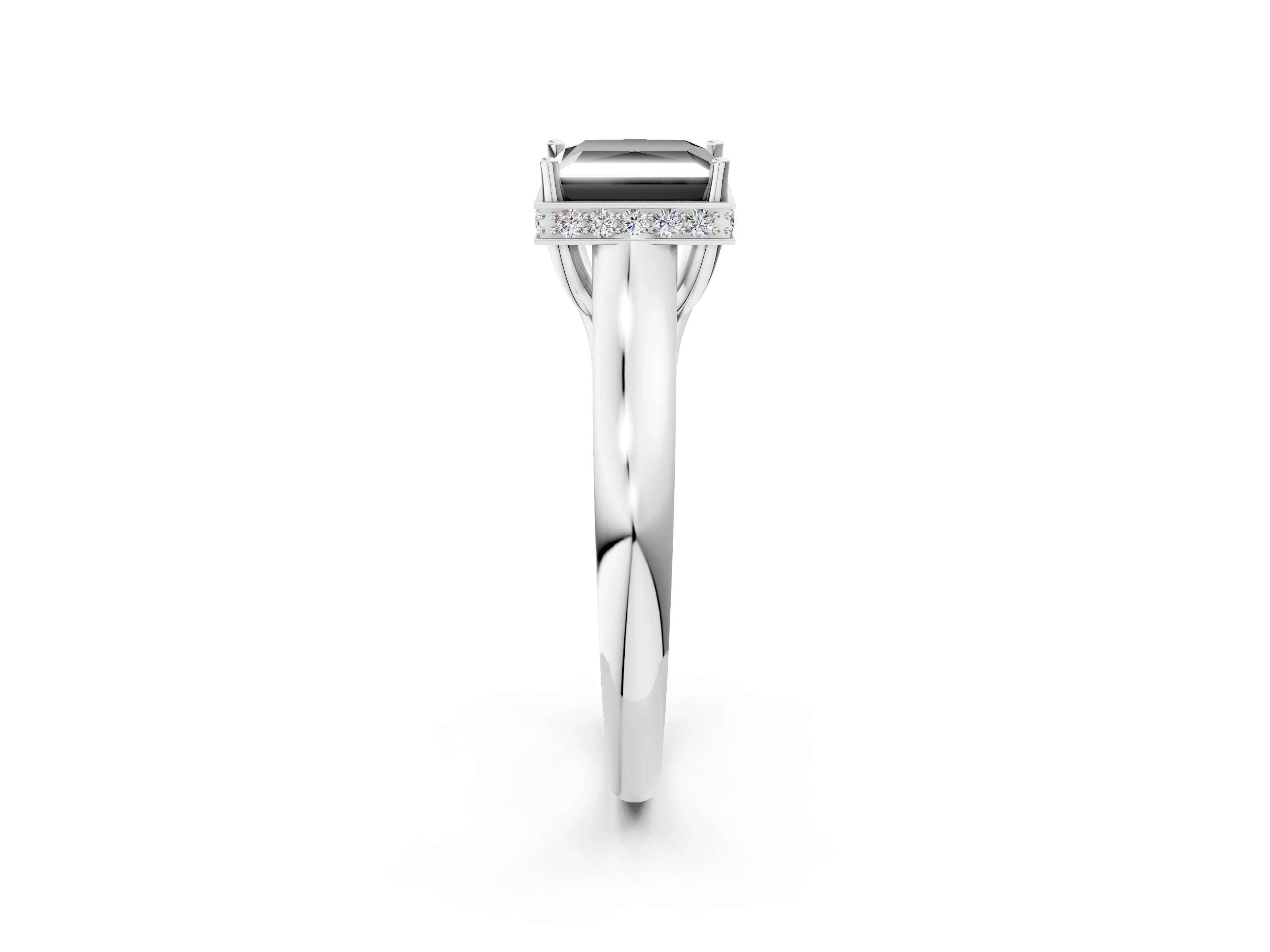 White gold Fancy Black Princess Cut Solitaire Diamond Engagement Ring with Four-Prong Setting and Tapered Band_14