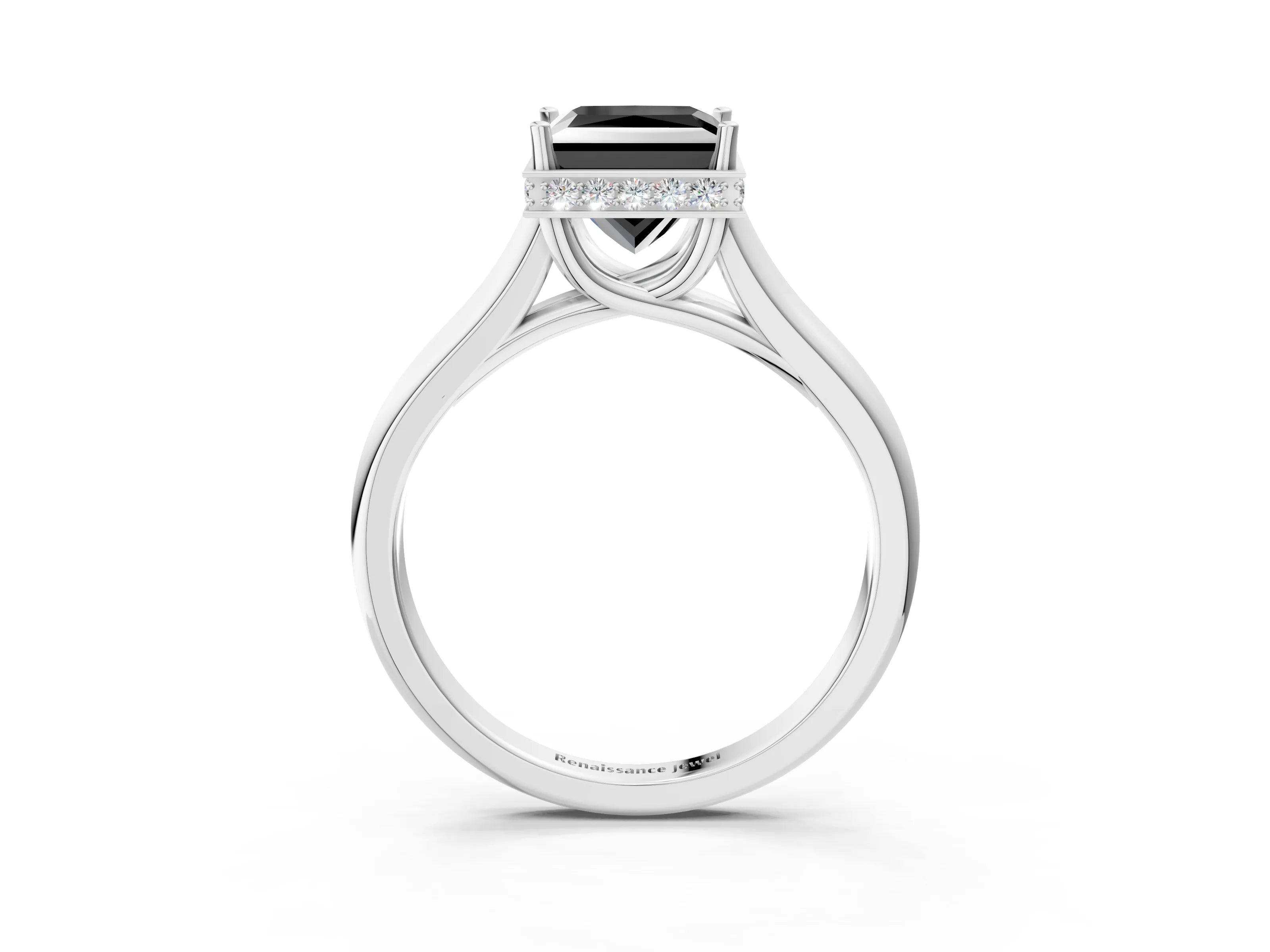 White gold Fancy Black Princess Cut Solitaire Diamond Engagement Ring with Four-Prong Setting and Tapered Band_15