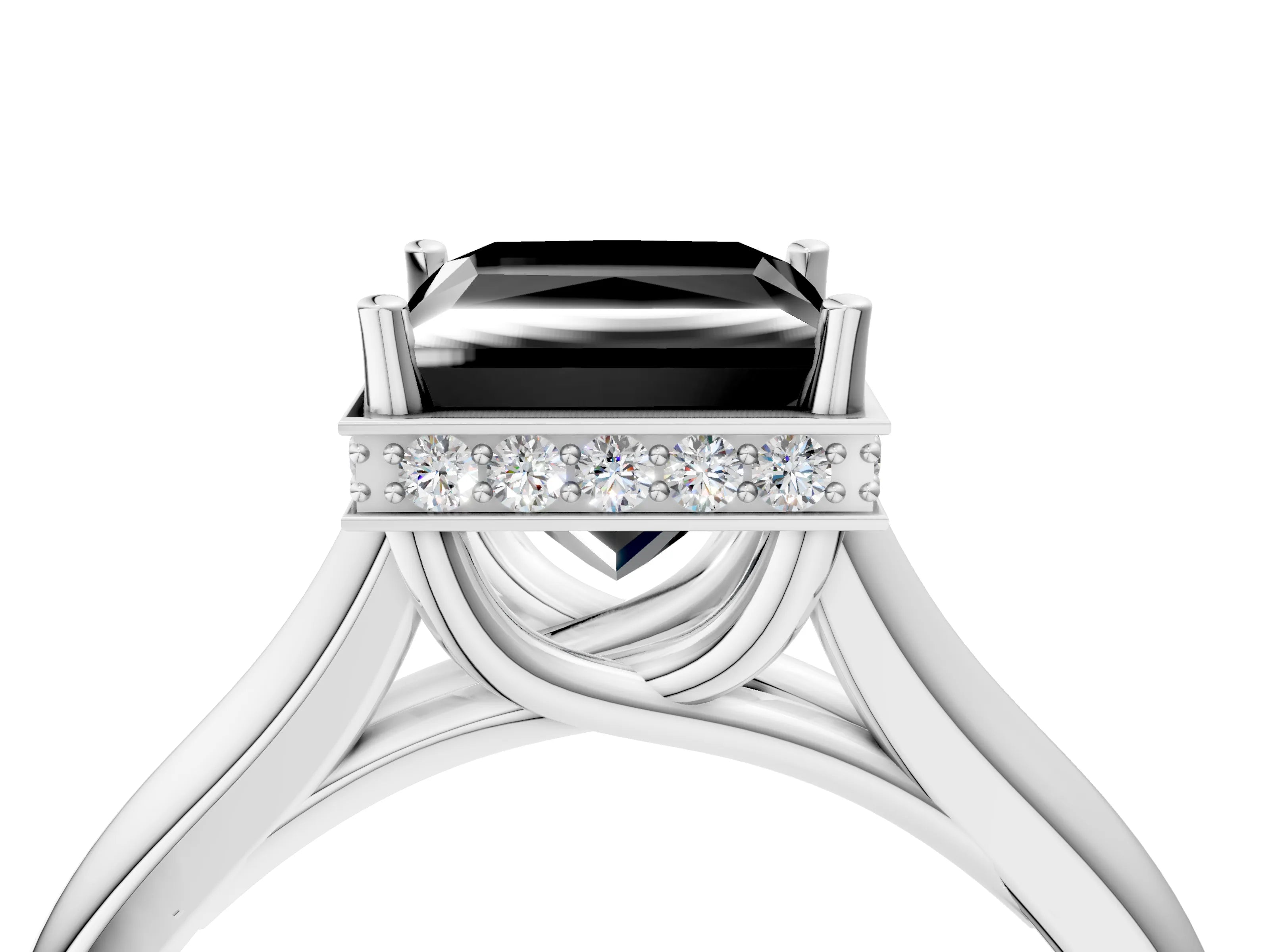 White gold Fancy Black Princess Cut Solitaire Diamond Engagement Ring with Four-Prong Setting and Tapered Band_16