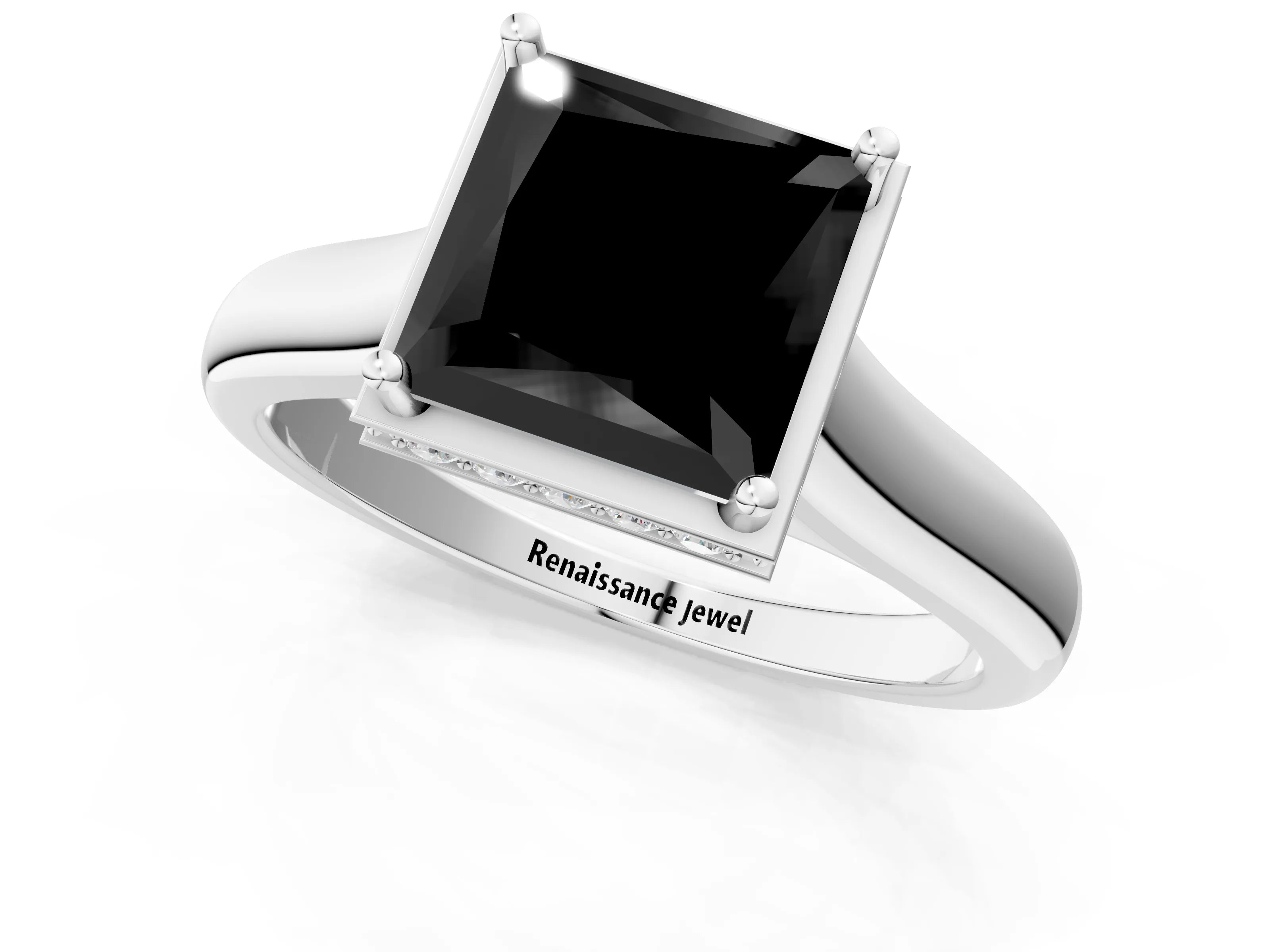 White gold Fancy Black Princess Cut Solitaire Diamond Engagement Ring with Four-Prong Setting and Tapered Band_1