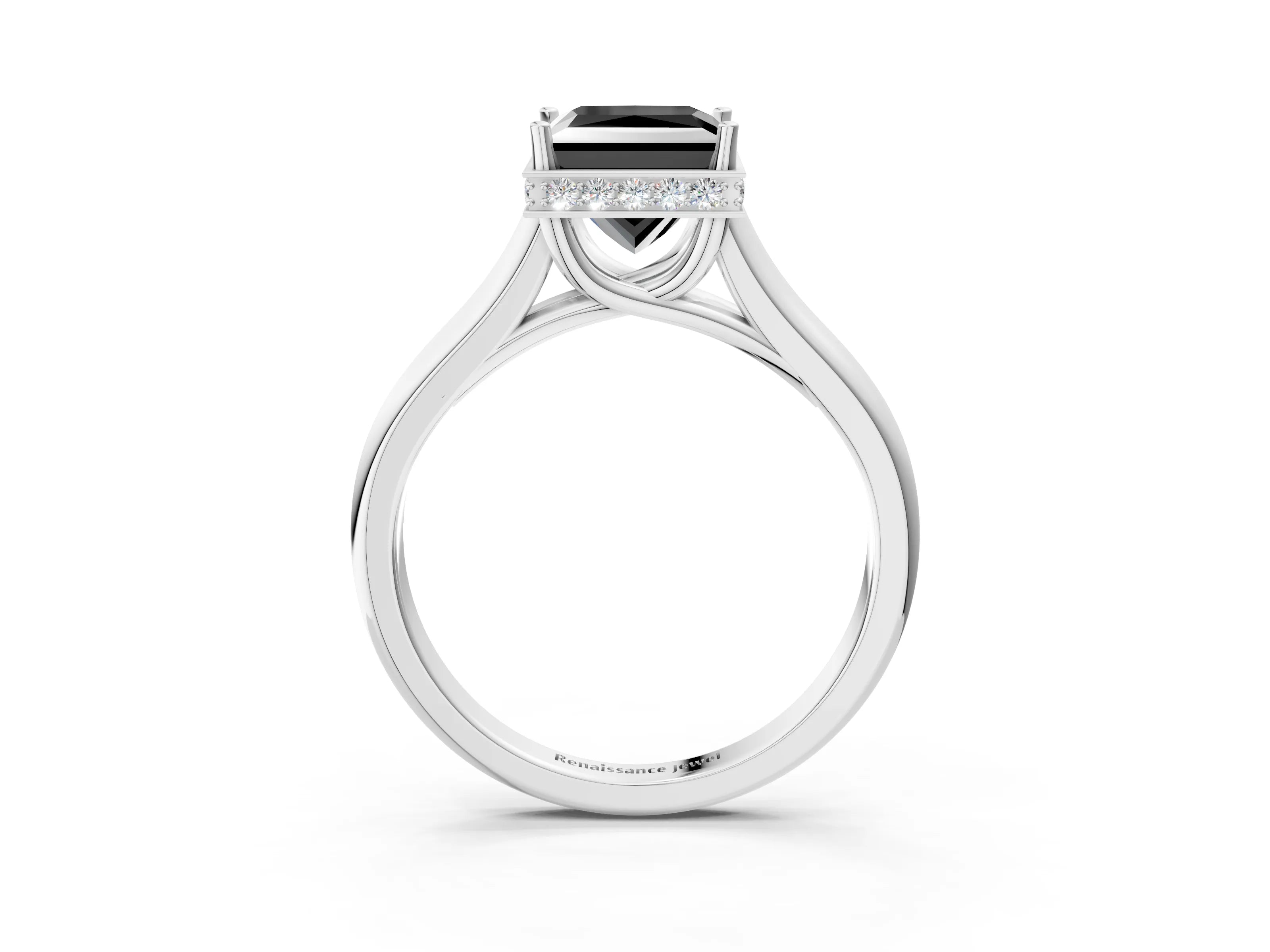 White gold Fancy Black Princess Cut Solitaire Diamond Engagement Ring with Four-Prong Setting and Tapered Band_3