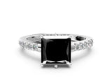 White gold Fancy Black Princess Cut Solitaire Diamond Engagement Ring with Pavé Band and Six-Prong Setting_12