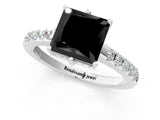 White gold Fancy Black Princess Cut Solitaire Diamond Engagement Ring with Pavé Band and Six-Prong Setting_13
