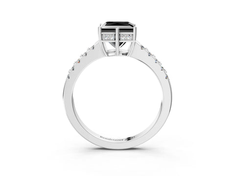 White gold Fancy Black Princess Cut Solitaire Diamond Engagement Ring with Pavé Band and Six-Prong Setting_15