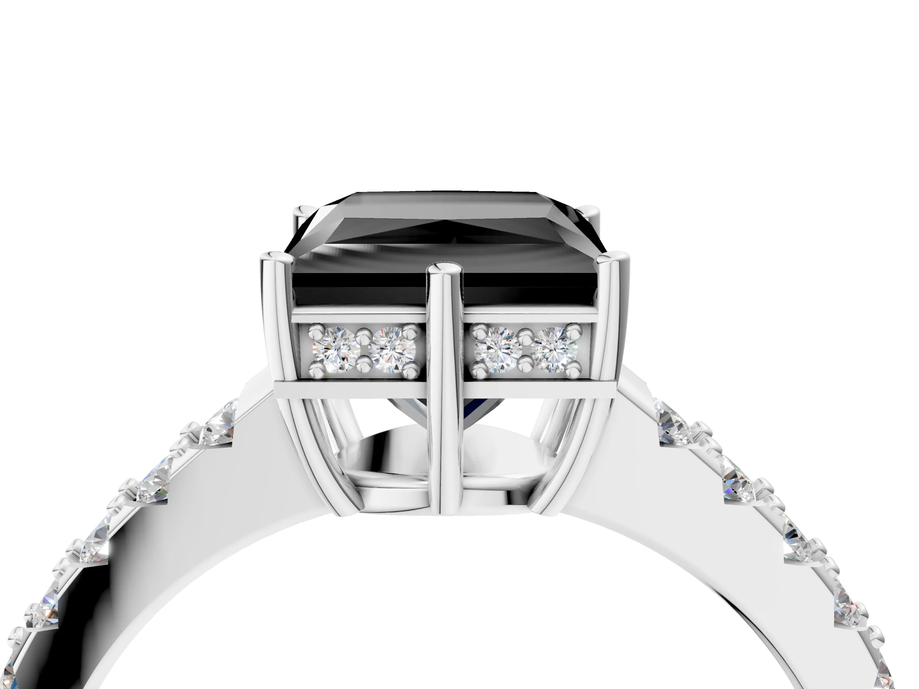 White gold Fancy Black Princess Cut Solitaire Diamond Engagement Ring with Pavé Band and Six-Prong Setting_16