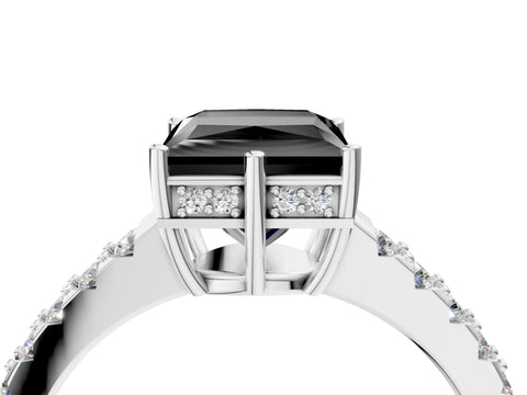 White gold Fancy Black Princess Cut Solitaire Diamond Engagement Ring with Pavé Band and Six-Prong Setting_16