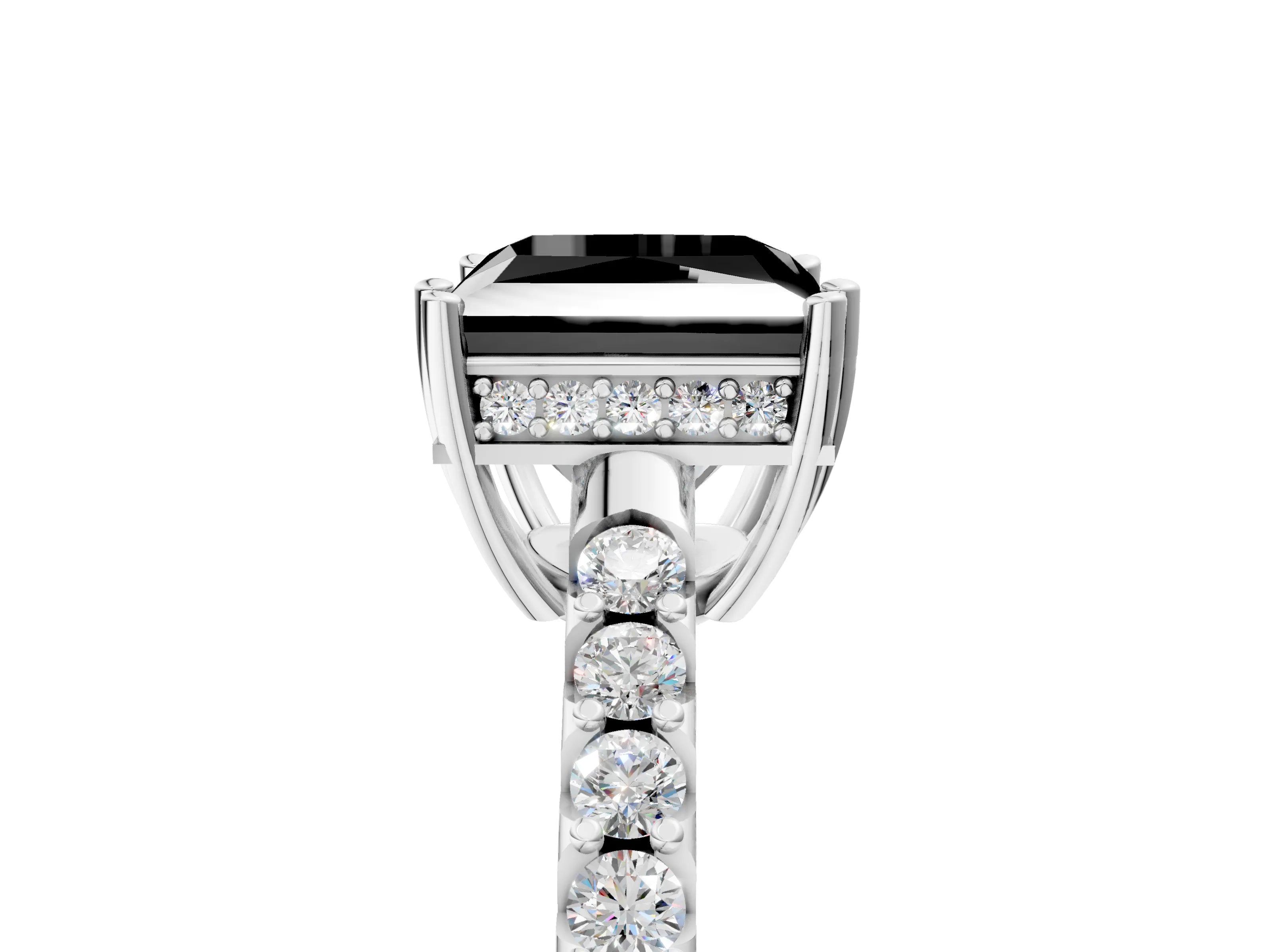 White gold Fancy Black Princess Cut Solitaire Diamond Engagement Ring with Pavé Band and Six-Prong Setting_17