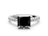 White gold Fancy Black Princess Cut Solitaire Diamond Engagement Ring with Pavé Band and Six-Prong Setting_24