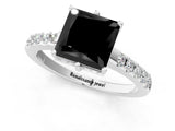 White gold Fancy Black Princess Cut Solitaire Diamond Engagement Ring with Pavé Band and Six-Prong Setting_25
