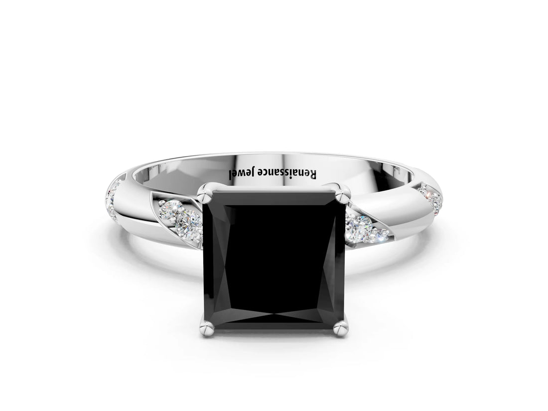 White gold Fancy Black Princess Cut Solitaire Diamond Engagement Ring with Twisted Pave Band and Four-Prong Setting_39