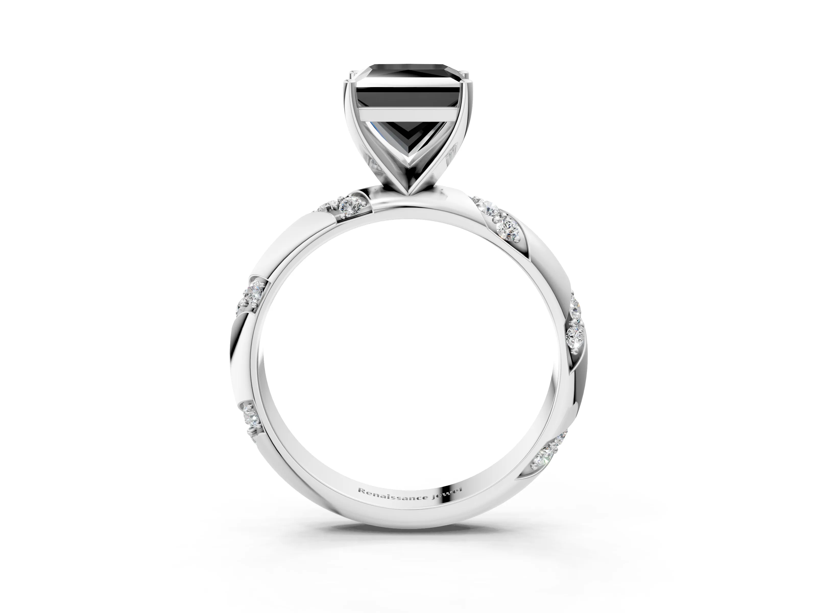 White gold Fancy Black Princess Cut Solitaire Diamond Engagement Ring with Twisted Pave Band and Four-Prong Setting_40