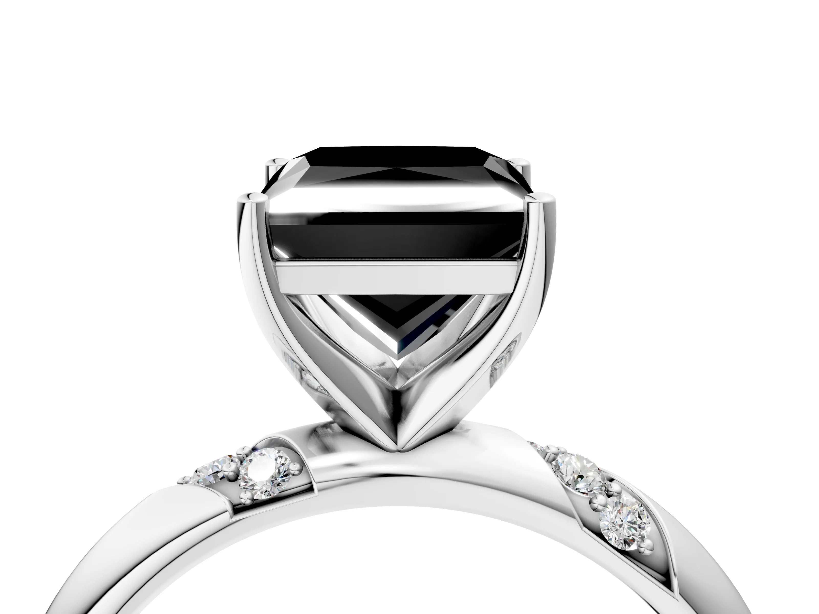 White gold Fancy Black Princess Cut Solitaire Diamond Engagement Ring with Twisted Pave Band and Four-Prong Setting_43