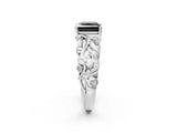 White gold Fancy Black Princess Cut Solitaire Diamond Leaf-Inspired Vine Band Ring with Prong Setting_2