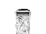 White gold Fancy Black Princess Cut Solitaire Diamond Leaf-Inspired Vine Band Ring with Prong Setting_5