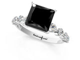 White gold Fancy Black Princess Cut Solitaire Diamond Ring with Pave Band and Four-Prong Setting_1