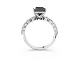 White gold Fancy Black Princess Cut Solitaire Diamond Ring with Pave Band and Four-Prong Setting_3