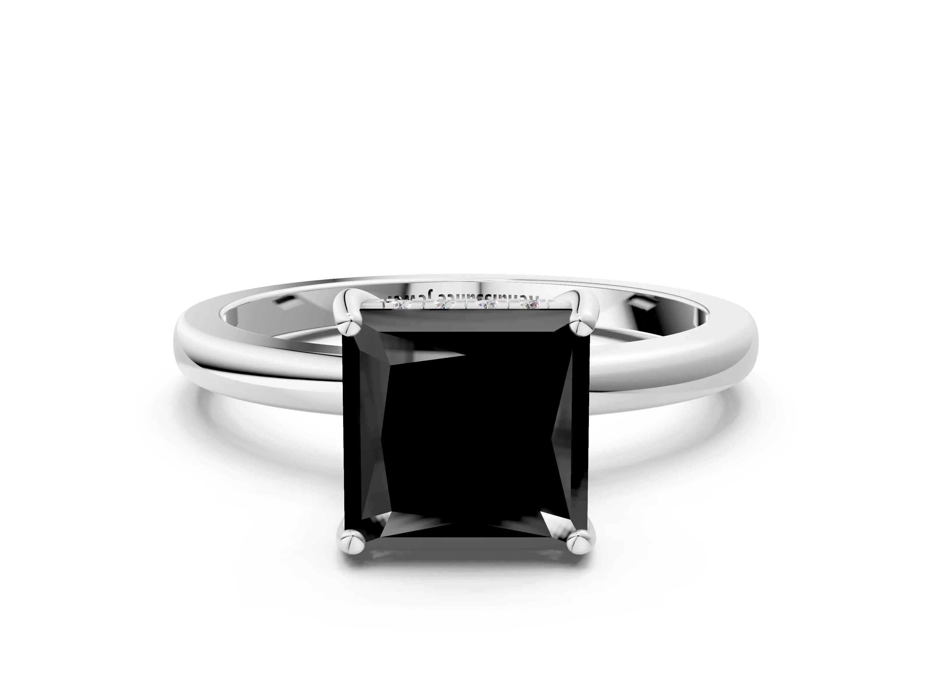 White gold Fancy Black Princess Cut Solitaire Diamond Ring with Prong Setting and Plain Band_12
