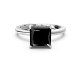 White gold Fancy Black Princess Cut Solitaire Diamond Ring with Prong Setting and Plain Band_12