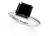 White gold Fancy Black Princess Cut Solitaire Diamond Ring with Prong Setting and Plain Band_13