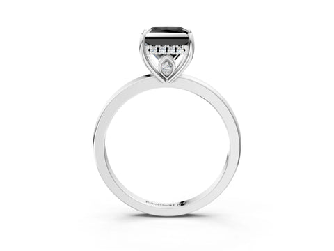 White gold Fancy Black Princess Cut Solitaire Diamond Ring with Prong Setting and Plain Band_15