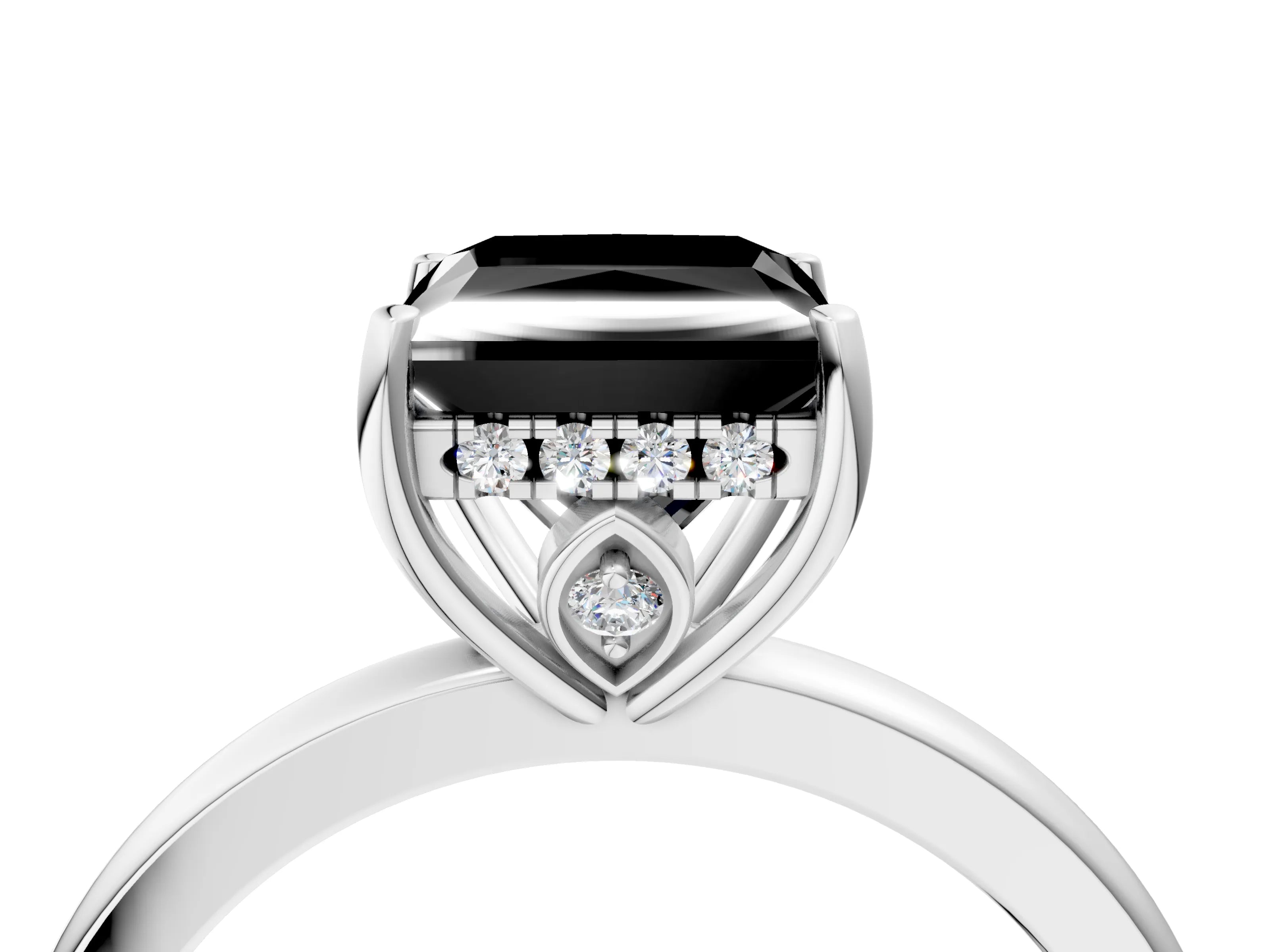 White gold Fancy Black Princess Cut Solitaire Diamond Ring with Prong Setting and Plain Band_16