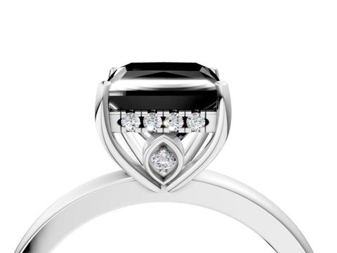White gold Fancy Black Princess Cut Solitaire Diamond Ring with Prong Setting and Plain Band_16