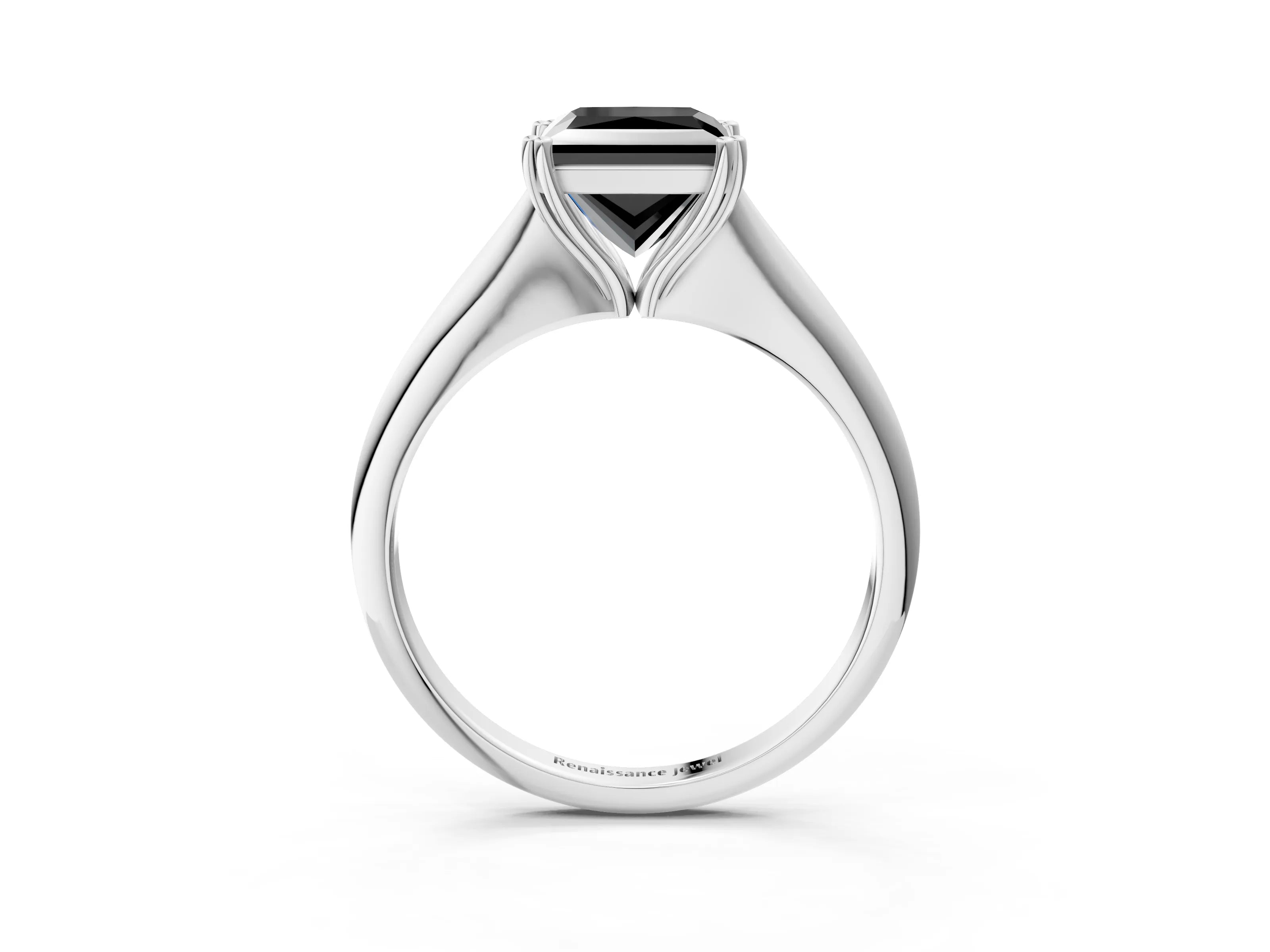 White gold Fancy Black Princess Cut Solitaire Diamond Ring with Six-Prong Setting and Classic Band_3