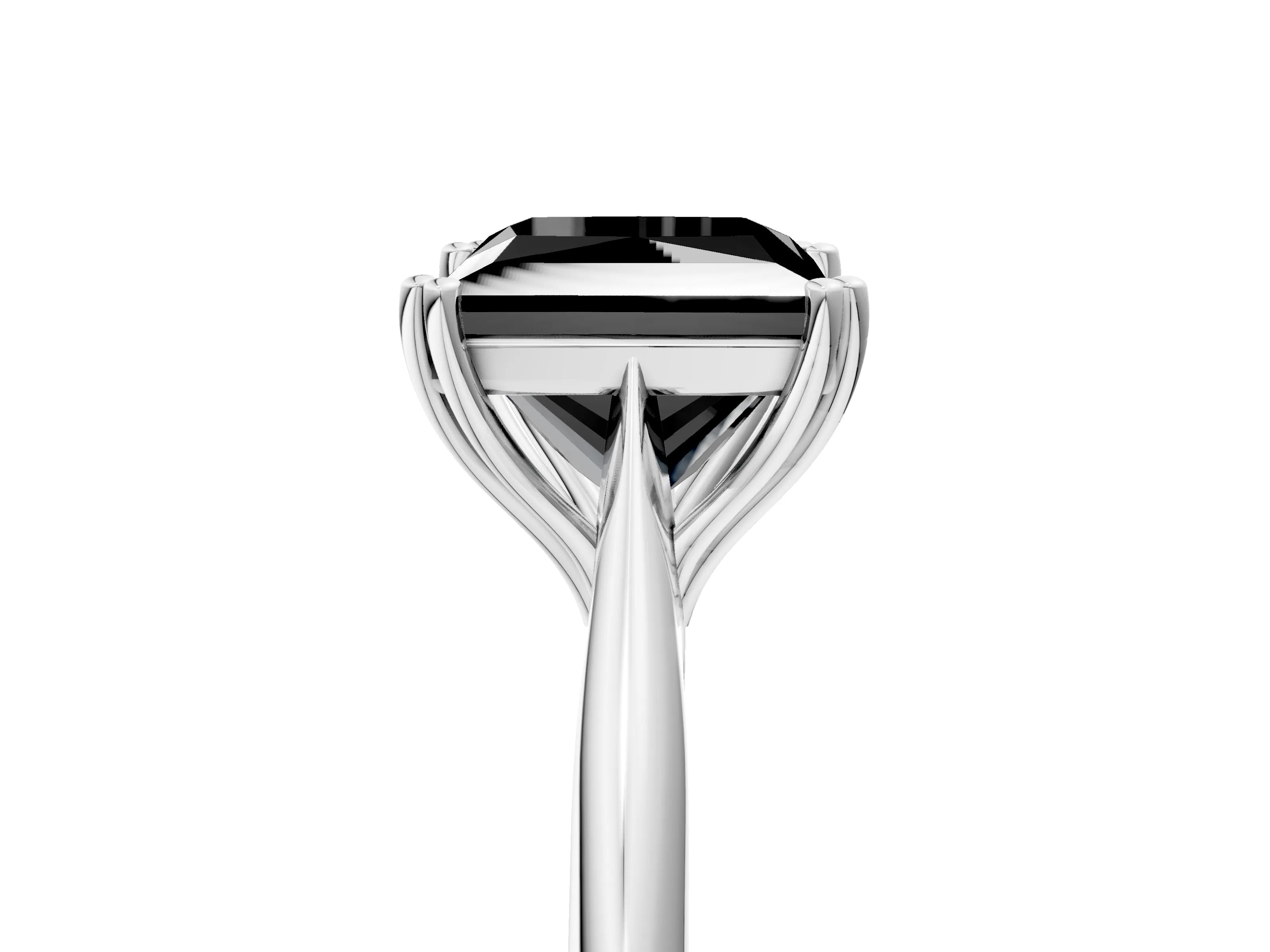 White gold Fancy Black Princess Cut Solitaire Diamond Ring with Six-Prong Setting and Classic Band_5