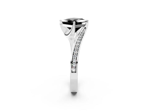 White gold Fancy Black Princess Cut Solitaire Diamond Twist Band with Pavé Setting and Four-Prong Setting_14